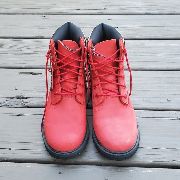 Timberland Premium 6" Red Nubuck Logo Spellout Limited Edition RARE HTF Boots - Picture 5 of 7